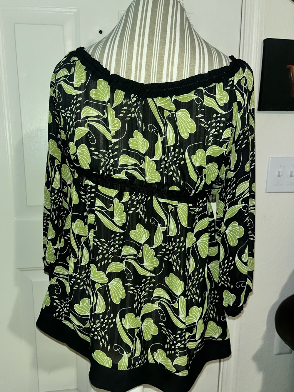 Max Edition Black Off-Shoulder Tunic with Lime Green Floral Print